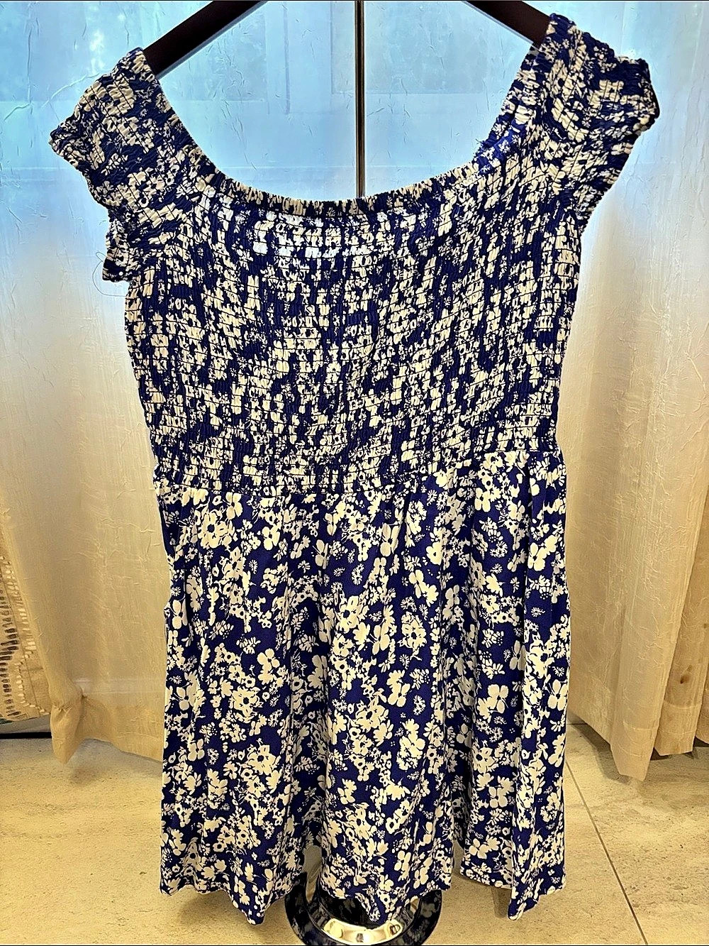 Floral Mini Dress in Blue & White Like New